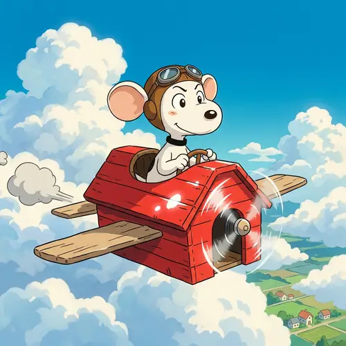 Charming Snoopy Anime Character in Flight | Airplane Doghouse