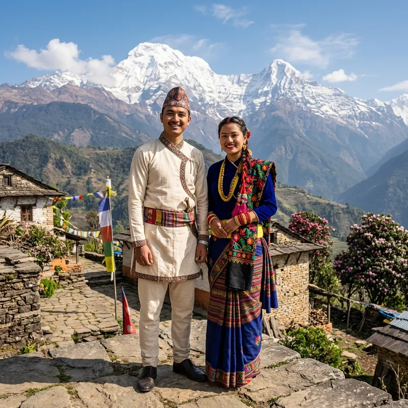 Nepali Traditional Dress: Man & Woman in Authentic Attire