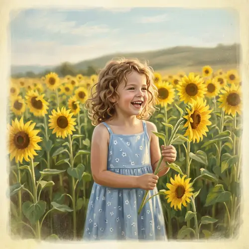 Whimsical Portrait of Young Girl in a Sunflower Field