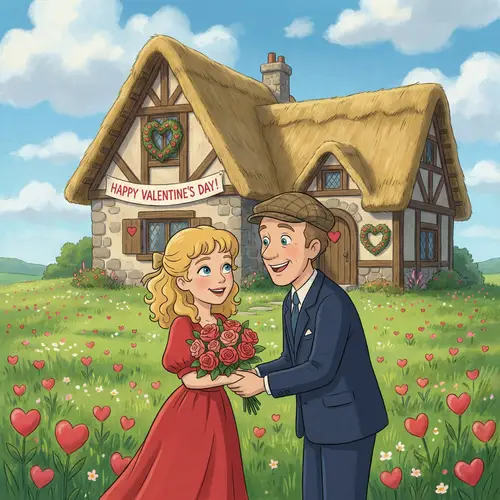 Animated Valentine's Day Couple in a Cottage Scene