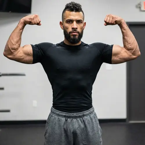 Fighter Physique: Hispanic Male with Defined Muscles