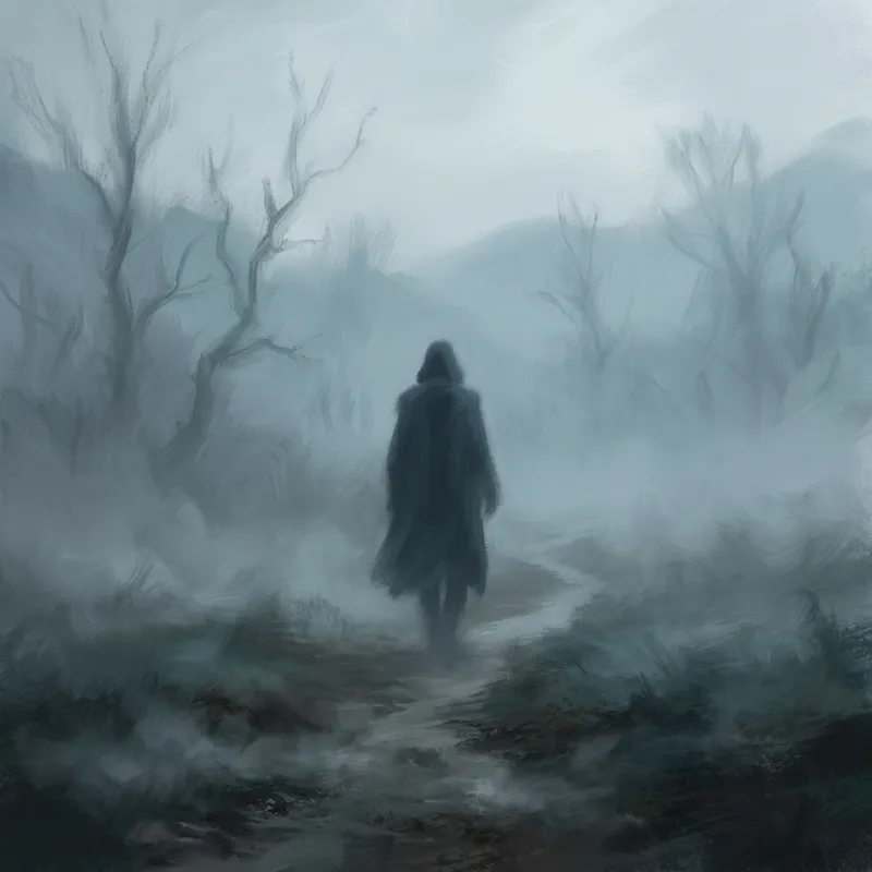 Enigmatic Silhouette in Mist: Solitude & Enigma