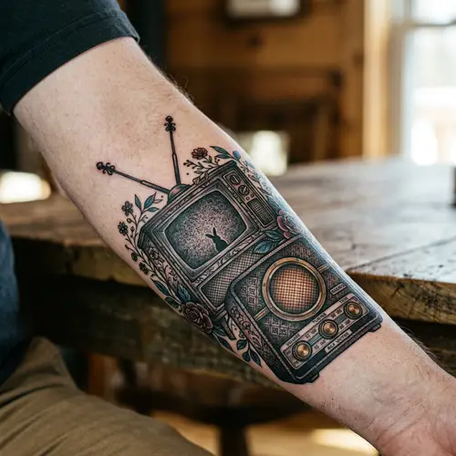 Vintage Television and Radio Tattoo Design