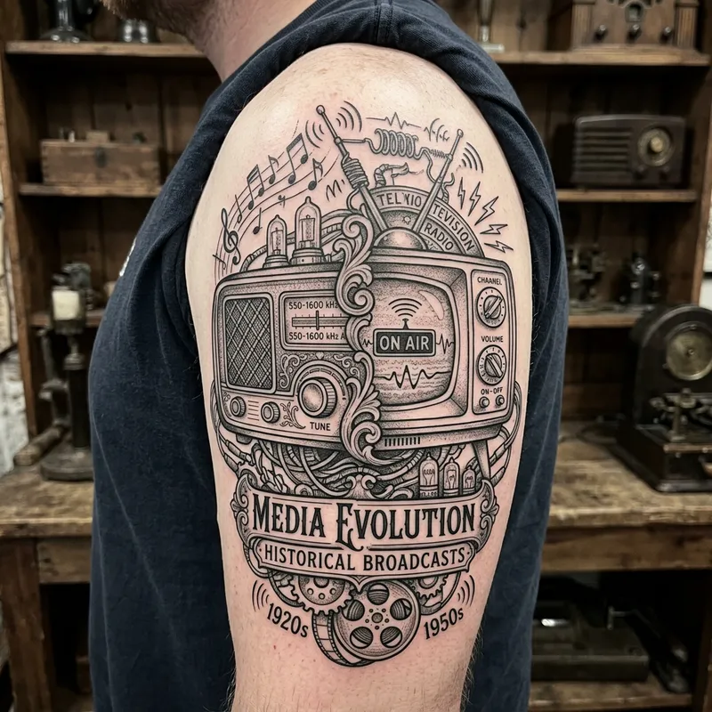 Vintage TV and Radio Tattoo Design