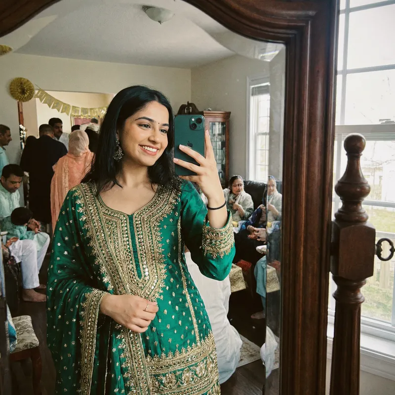 Eid Traditions: Young Indian Woman's Mirror Selfie