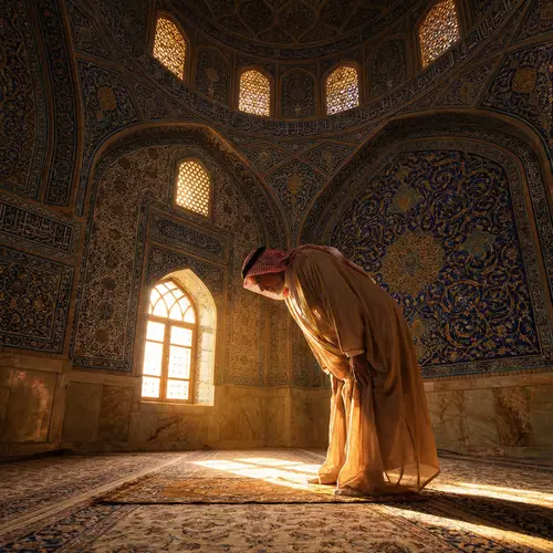 Islamic Art Inspired Photo: Person in Prayer with Warm Golden Light