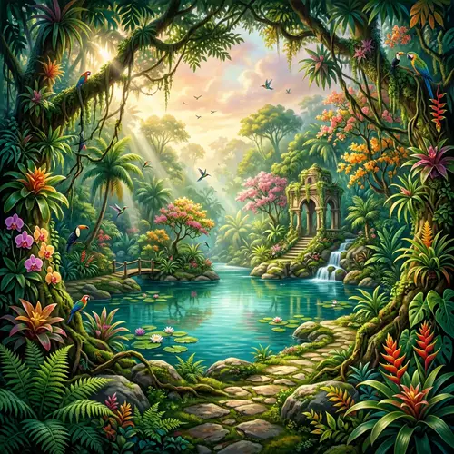 Sprawling Jungle Oasis: Tranquil Ethereal Glow | Nature-Inspired Paradise