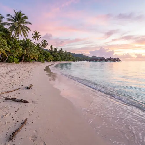 Tranquil Tropical Paradise at Dawn: Serene Beachscape Beauty