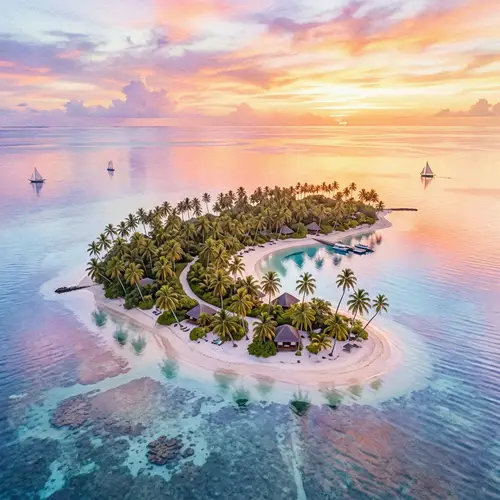 Tropical Island Sunset: Aerial View of Tranquil Paradise