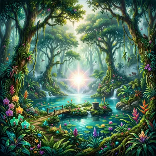 Jungle Oasis: Mystical Glow Inspired by Henri Rousseau - Enchanting Nature Art