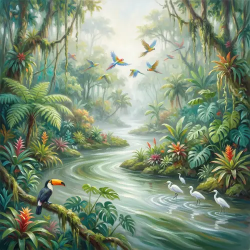 Ethereal Jungle Paradise - Dreamy Impressionism with Vibrant Flora & Fauna