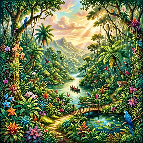 Vibrant Jungle Oasis | Ethereal Paradise with Lush Greenery