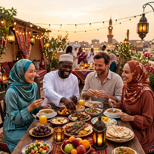 Diverse Friends Breaking Fast During Ramadan | Festive Scene