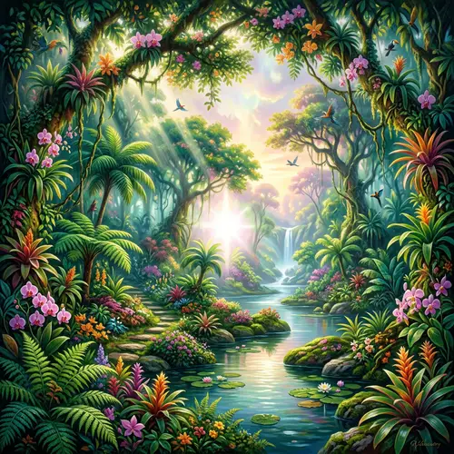 Sprawling Jungle Oasis: Inspired by Henri Rousseau's Dreamy Landscapes