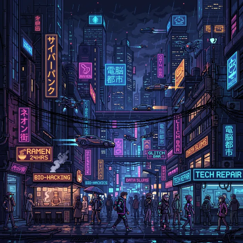 Cyberpunk Night Pixel Art for Video Games Cyberpunk Night Pixel Art for Video Games