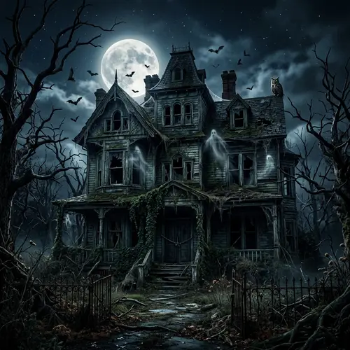 Abandoned Haunted House on Full Moon Night: Chilling Aura