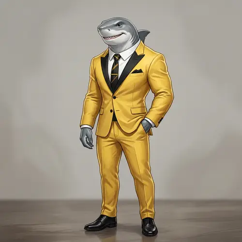 Elegant Shark in Yellow Suit with Black Accents