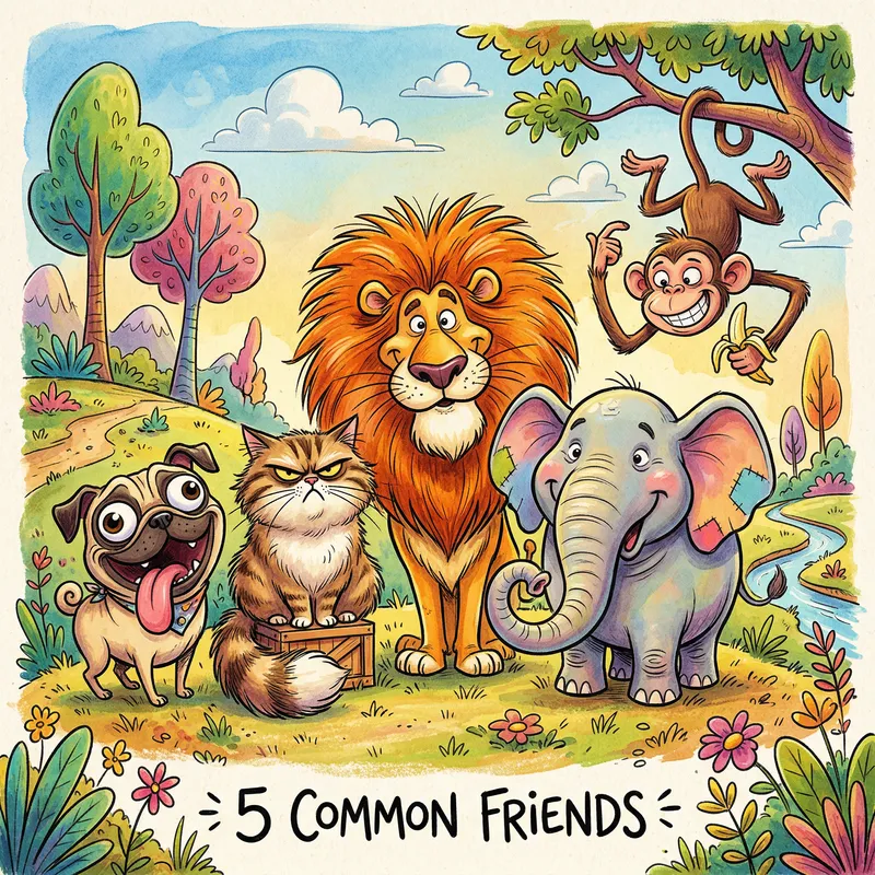 5 Common Animals in Whimsical Caricature Style