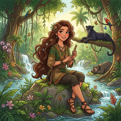 Disney Style Jungle Book Character with Long Brown Hair