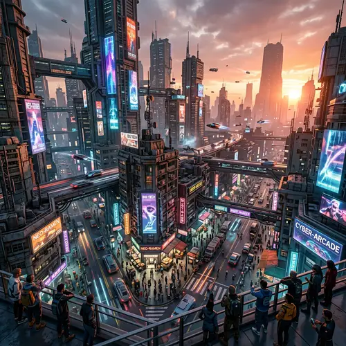 Futuristic Cyberpunk Cityscape at Sunset | Urban Dystopia