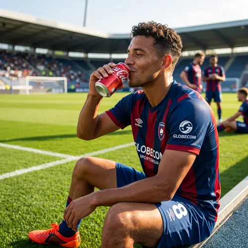 Refresh Your Game with a Cola Break - Soccer Player Enjoying Drink