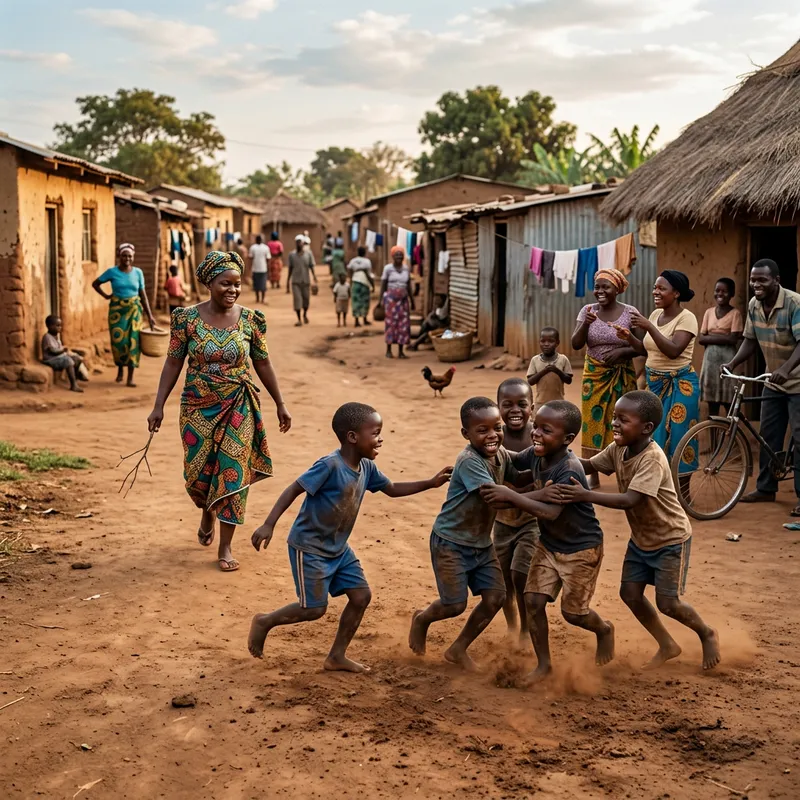 3D Realistic Image of African Boys Playing in Mud with Mother Approaching