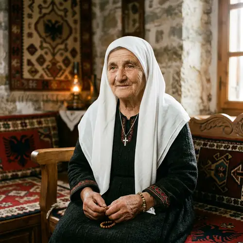 Artistic Portrait of Mother Teresa with Albanian Motifs | Compassionate Spirit