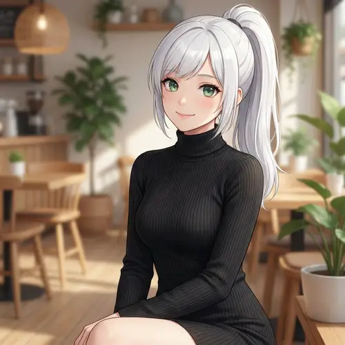 Stunning Female with Green Eyes in Elegant Black Dress