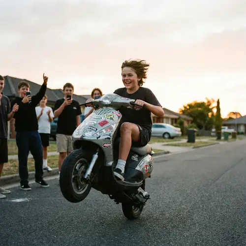 Dangerous Scooter Stunt by Helmetless Kid