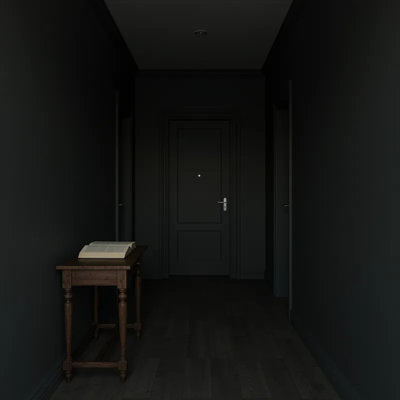 Mysterious Dark Hallway with Unique Features