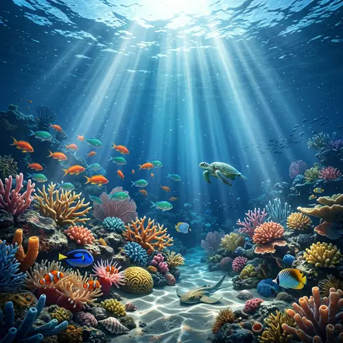 Underwater World: Marine Life and Corals in Sunlit Seafloor