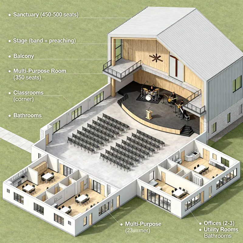 Contemporary Church Blueprint for 450-500 People