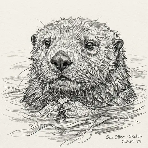 Charming Sea Otter Face Sketch Art