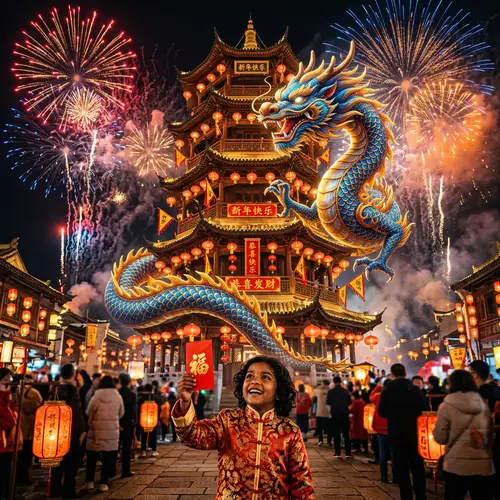 Majestic Chinese Dragon at New Year Celebration