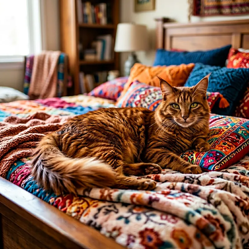 Charming Cat Girl Posing on Bed - Enchanting Image