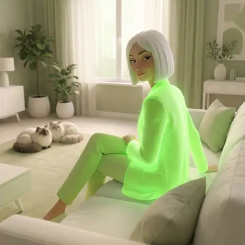 Elegant Caucasian Female 3D Animation Character in Green Attire