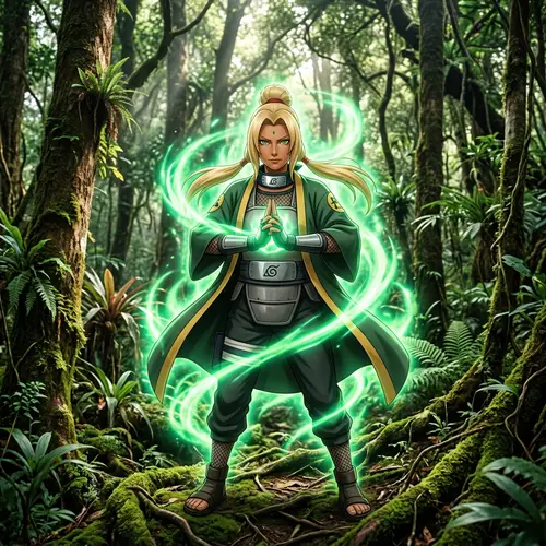 Magical Anime Character Tsunade in Enchanted Forest