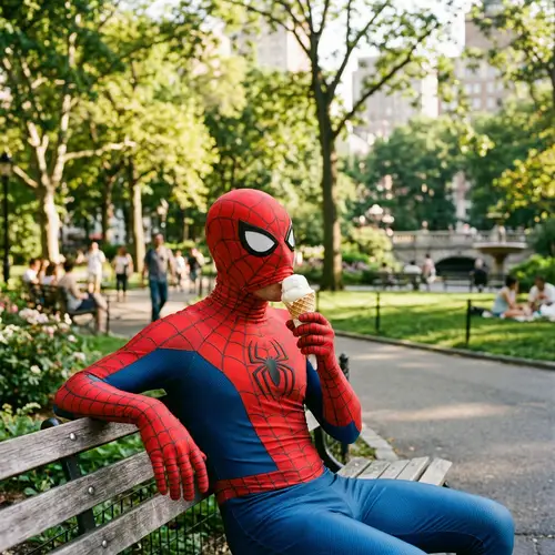 Spider-Themed Superhero Enjoying Vanilla Ice Cream | City Park
