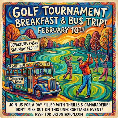 Colorful Breakfast Party & Bus Trip to Prominent Golf Tournament - February 10th
