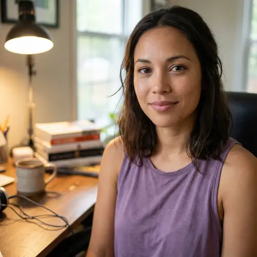 Warm Portrait of a Mixed-Race Woman in Her Workspace
