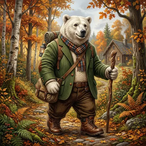 Anthropomorphized White Bear Realistic Illustration
