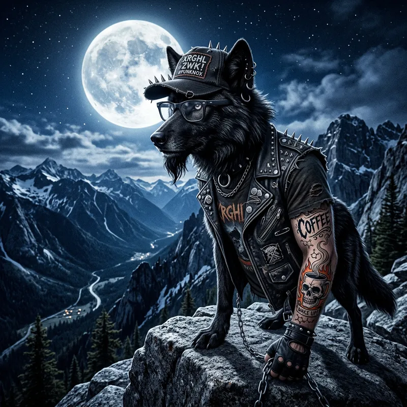 Punk Wolf Under Full Moon - Unique Art Design Punk Wolf Under Full Moon - Unique Art Design