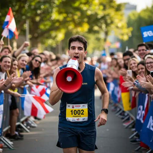Runner with Megaphone at the Finish Line