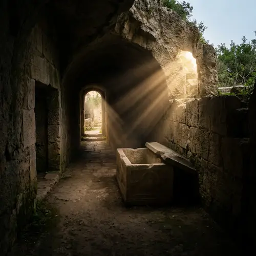 Empty Tomb with Light Breaking Through Darkness