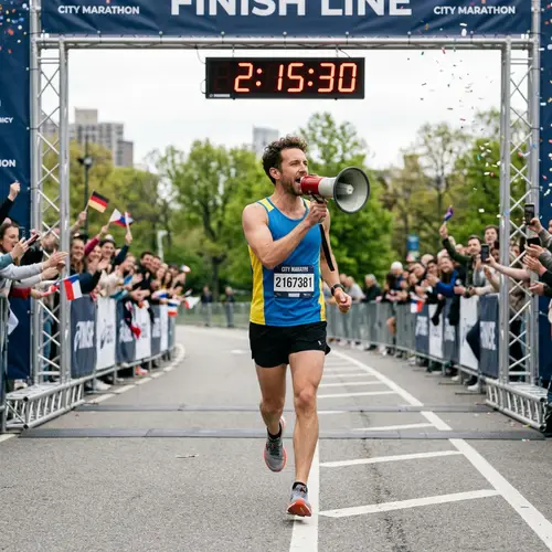 Runner with Megaphone at the Finish Line