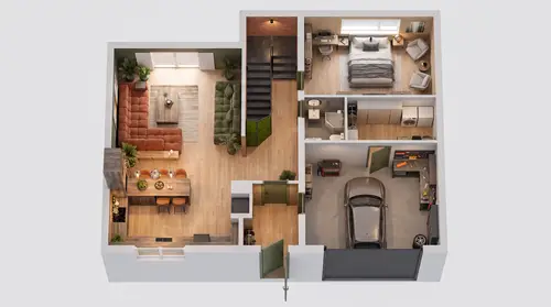 3D Isometric Floor Plan Rendering Model