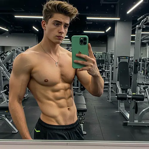 Handsome Model with Six-Pack Abs in Gym