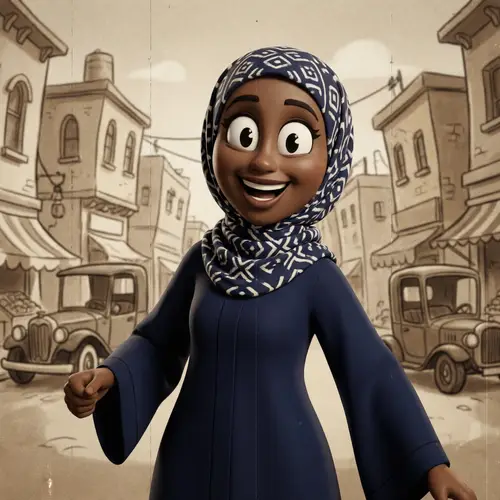 Stylized Black Woman in Navy Blue Hijab & Abaya
