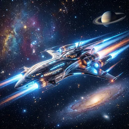 Futuristic Spaceship Gliding Through Star-Studded Space
