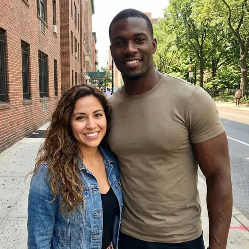 Charming Hispanic Woman & Tall Black Man Smiling Together